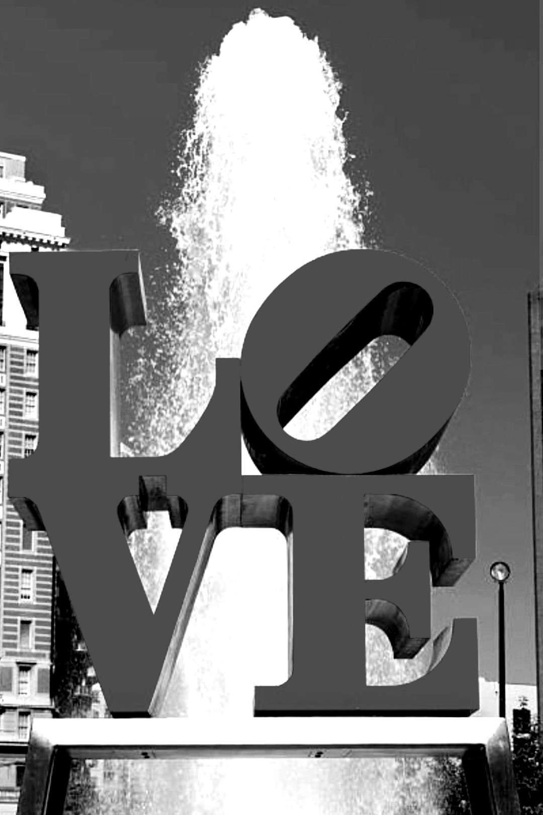 LOVE Park sculpture, black and white